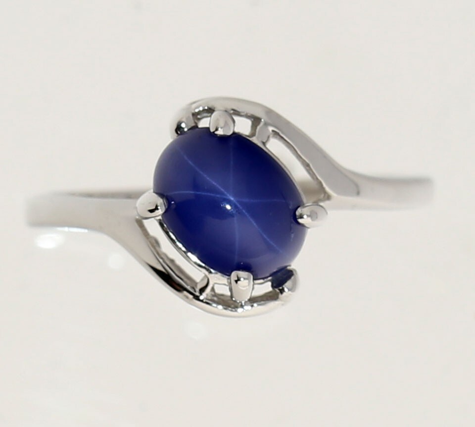 Lab Created Star Sapphire Ring 1.60CT 14K White Gold Size 6.5