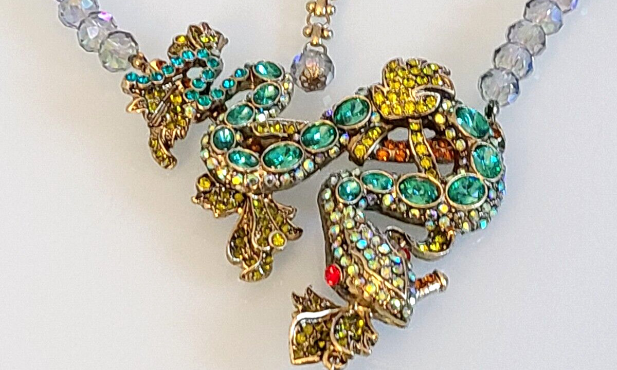 UNSIGNED “Secret Serpent” Snake HUGE Necklace AURORA BOREALIS CRYSTALS