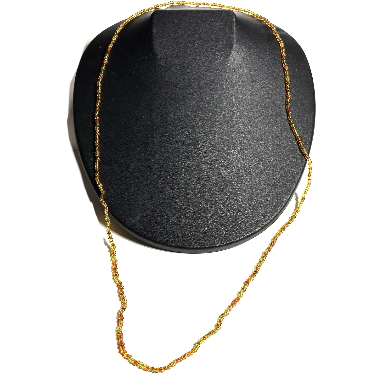 Delicate Single Strand Tiny Seed Bead Necklace Orange Yellow Green 27 inch