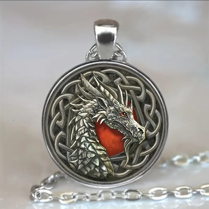 Celtic Dragon Medallion Round Necklace Jewelry Viking Pendant