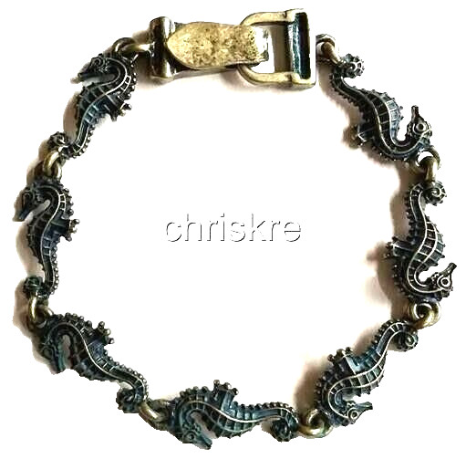 Seahorse Charm Bracelet Magnetic Brass Sea Life Horse Island Beach Nautical 7.5″