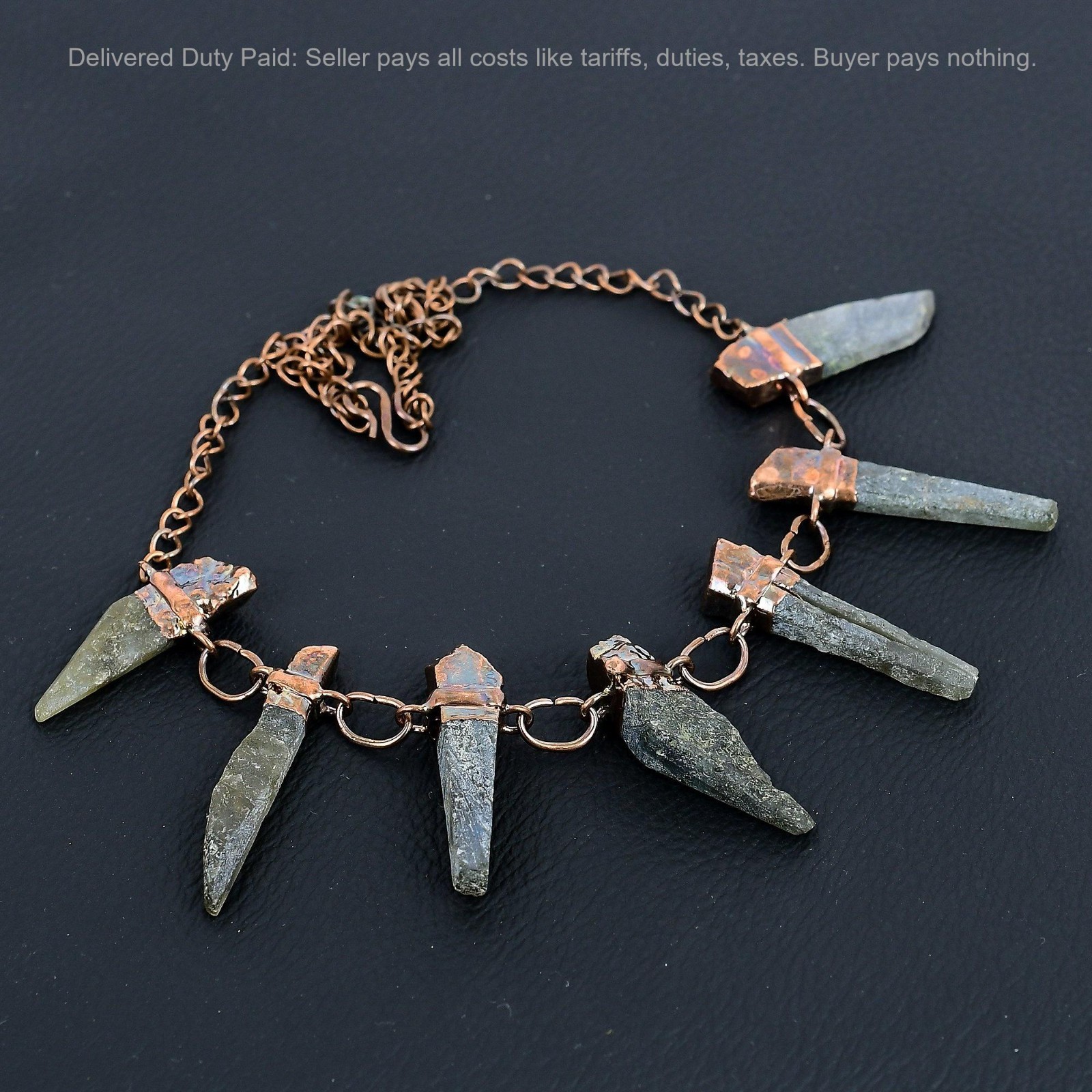 Copper Labradorite Rough Stone Art Deco New Electroformed Chain Necklace Jewelry