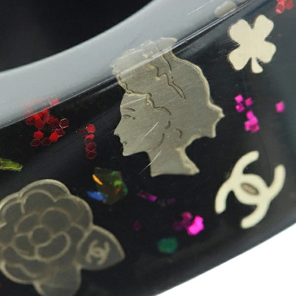 CHANEL Coco Mark Ring Logo Plastic Black Vintage Icon Camellia No.5 Women