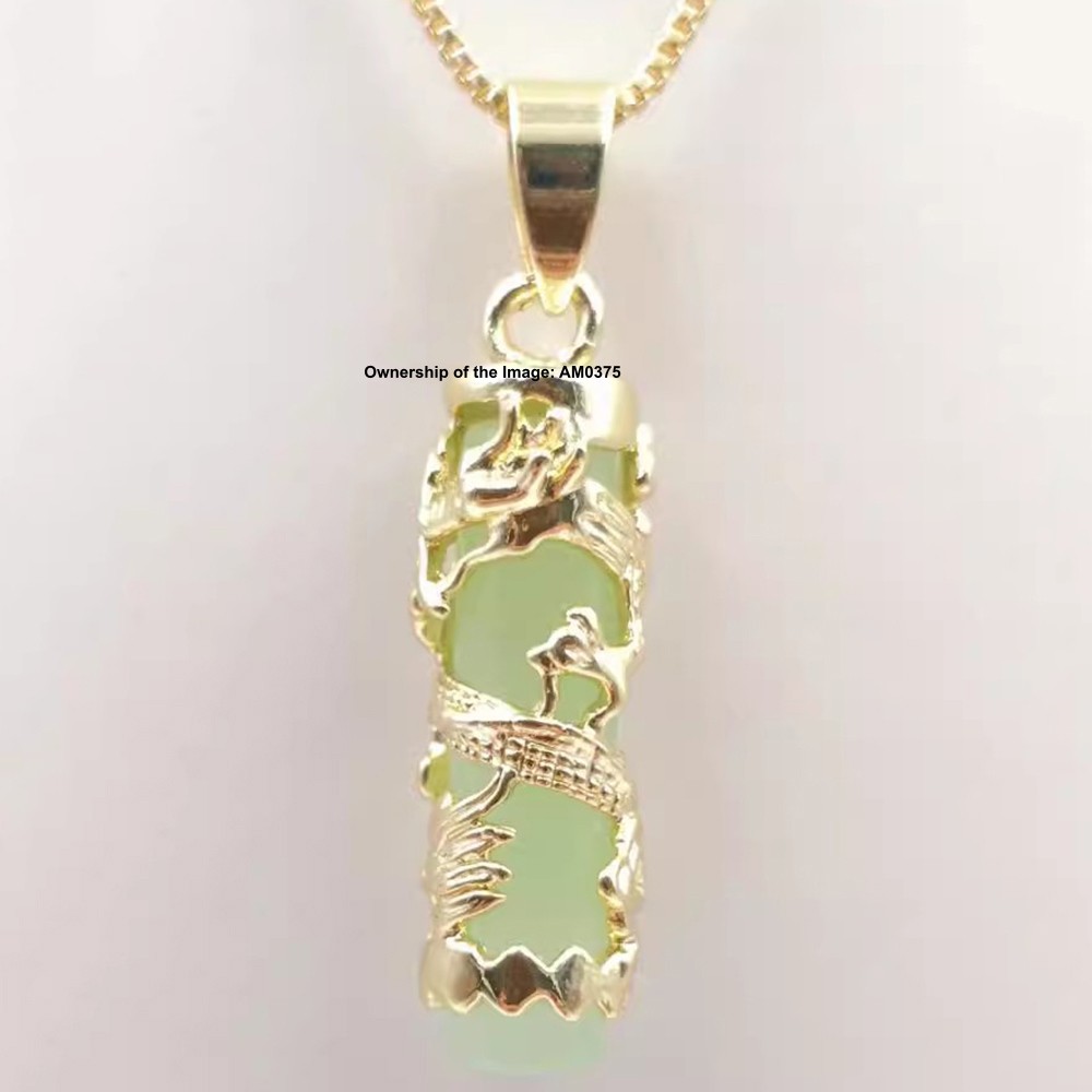 NEW Yellow Alloy Dragon Heating Jade Pendant Women Men Green Jade Pillar Pendant