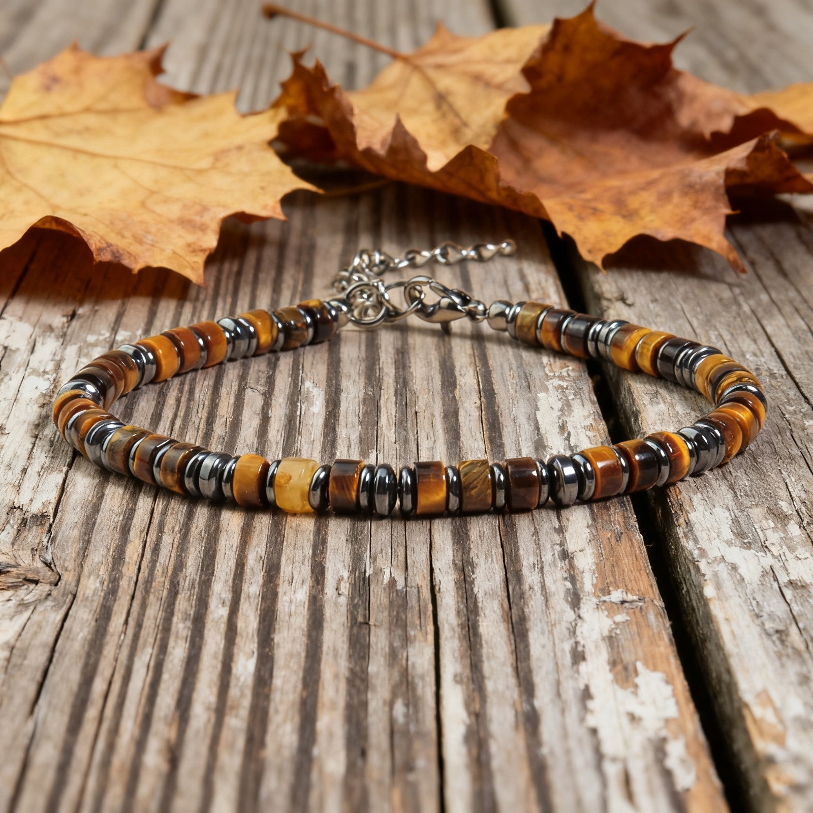 Tiger’s Eye Hematite Dainty Bracelet Healing Crystal Gemstone Minimalist Gifts