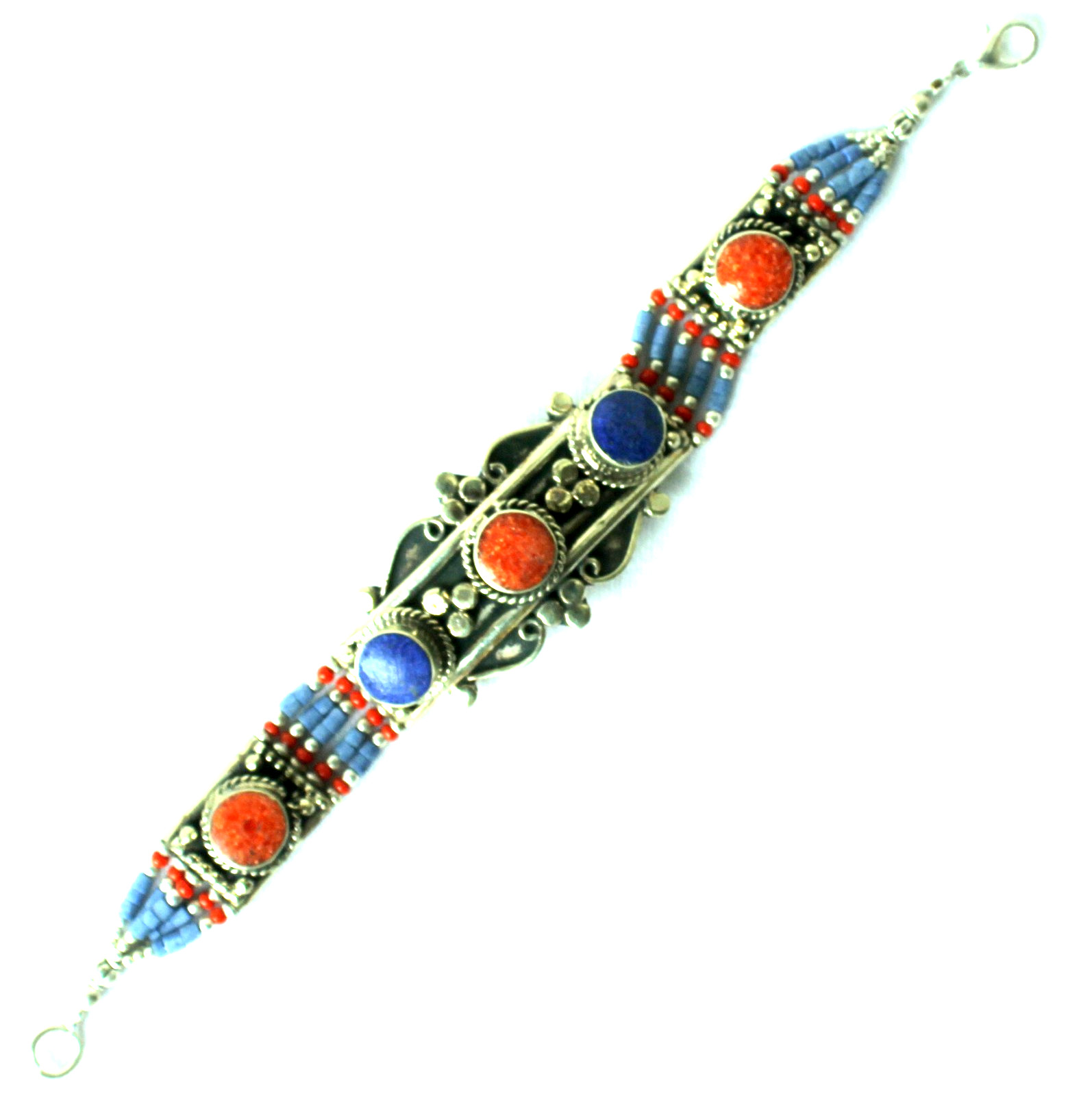 Bracelet Natural Lapis Lazuli Coral Gemstone Handmade Beaded Tibetan Jewelry