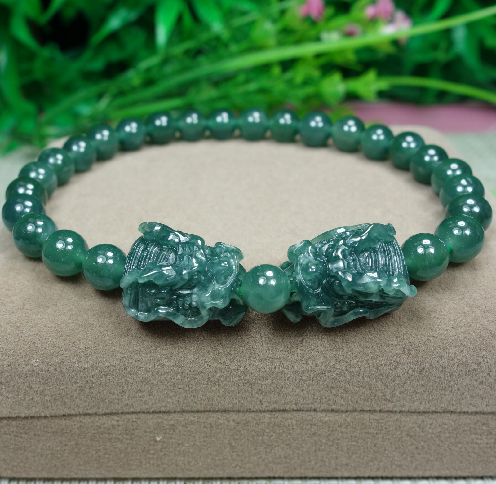 Certified Icy Green 100% Natural A Jadeite jade Dragon Head Bracelet 精工龙头 手链
