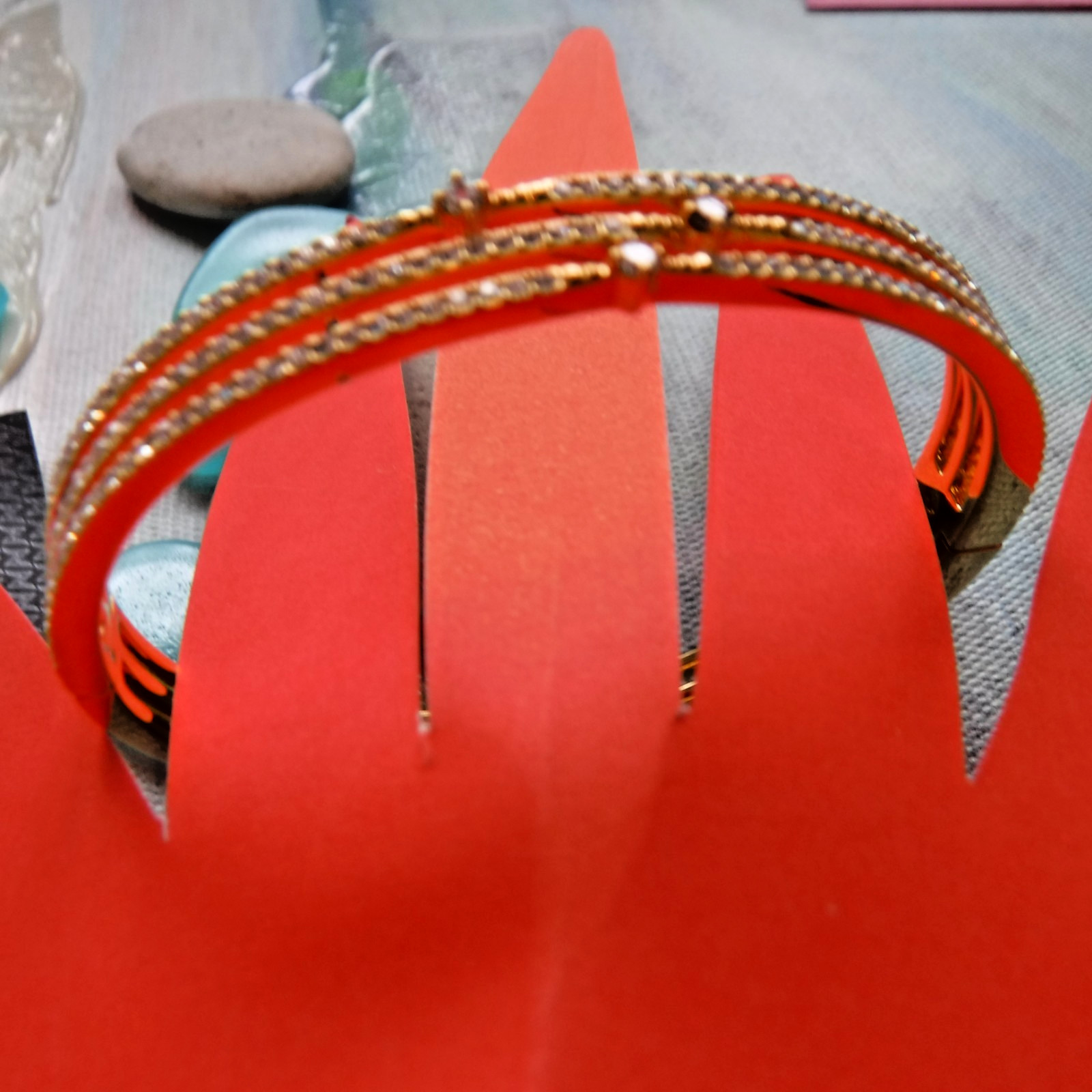 NARDI 3 Row Gold Plated Crystal Snap Closure Bangle NWT