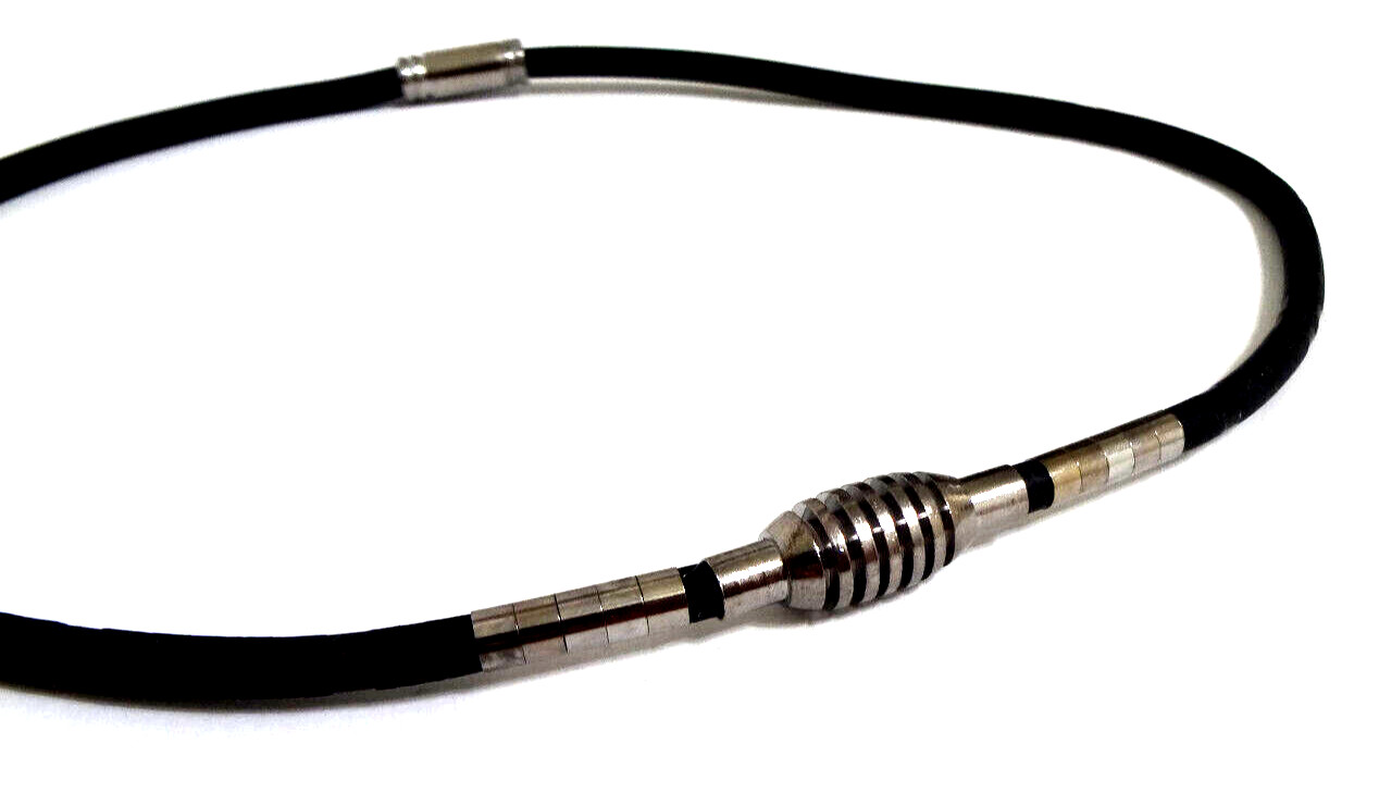 TITANIUM GERMANIUM METAL BLACK SILICONE ROPE NECKLACE W/ MAGNET CLASP 3x LOT NEW