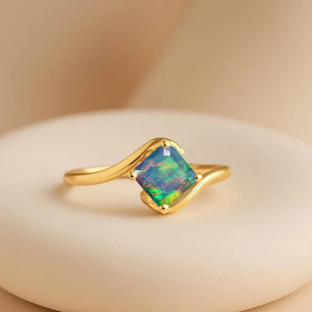 Ethiopian Black Opal Gemstone Statement Ring, Natural Fire Opal Gemstone Gold
