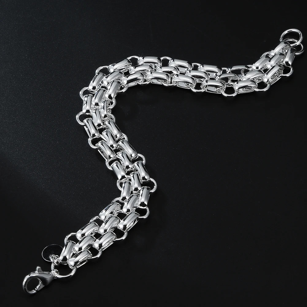 Lnterlocking Circle Color Silver Chain for Women Plated Bracelet