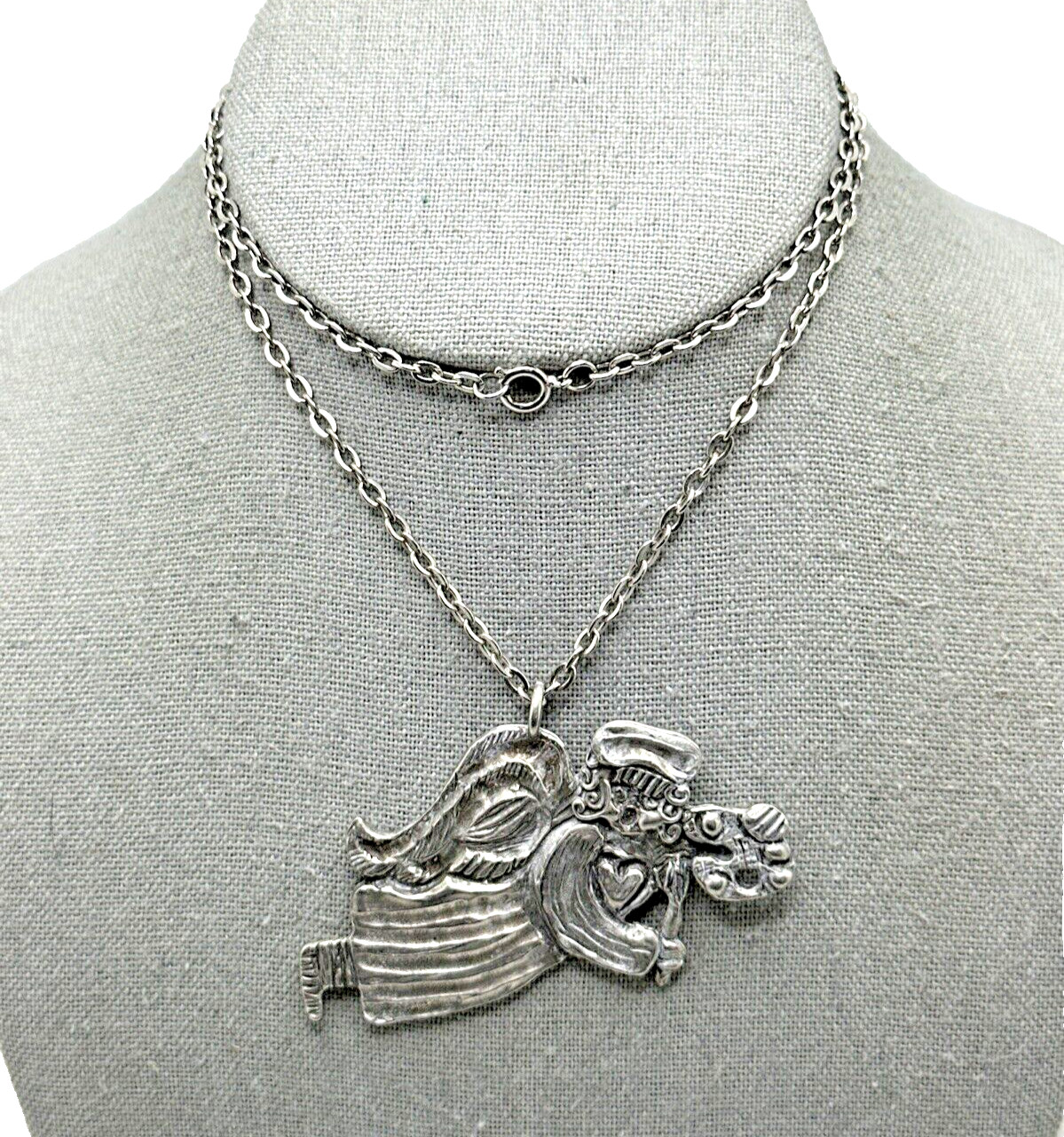 Vintage MARCIE USA Pewter Angel Pendant Necklace Artist Painting Art Palette 24″