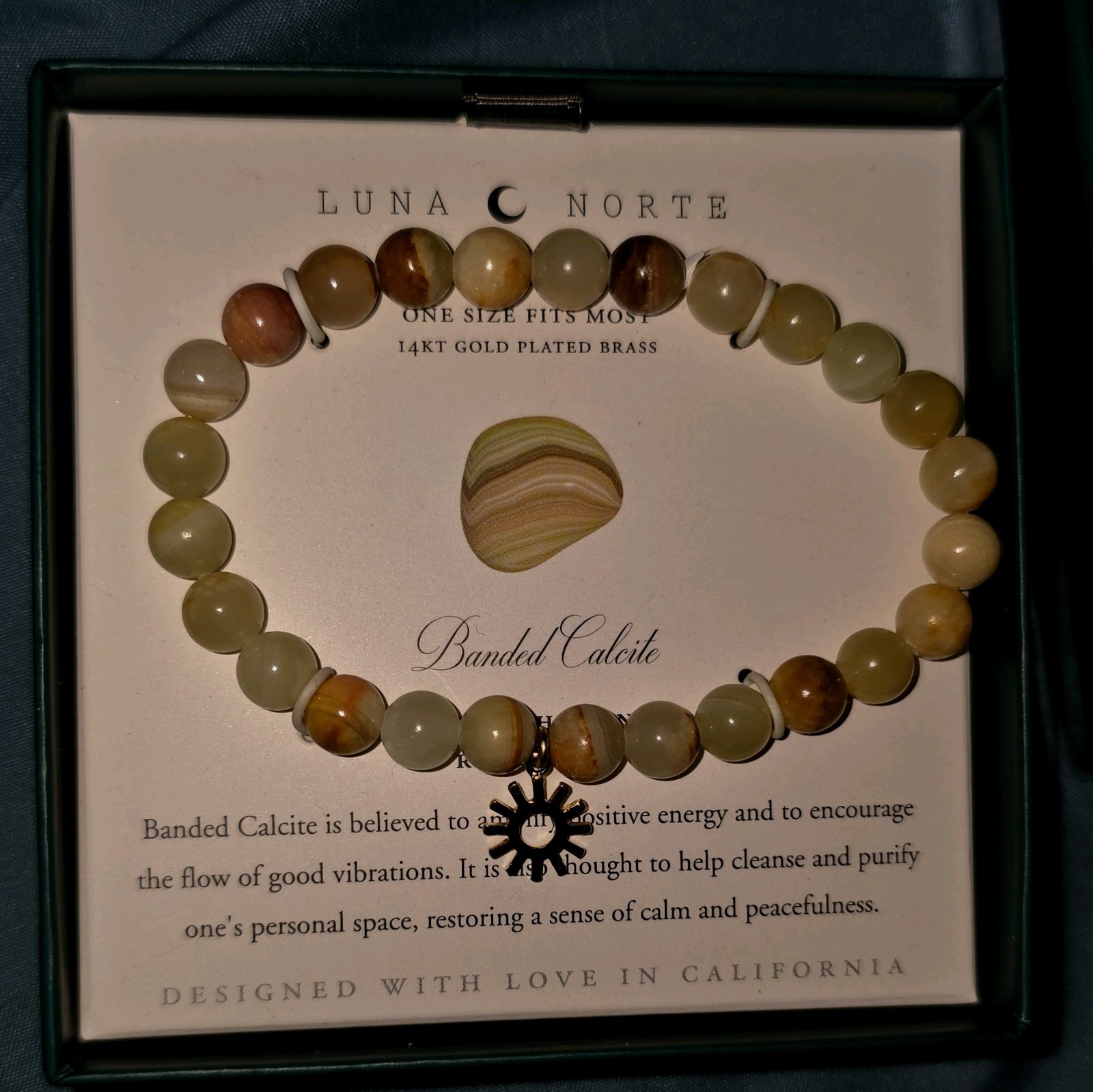 Luna Norte Banded Calcite Beaded Charm Bracelet 14K Gold Plated Brass One Size