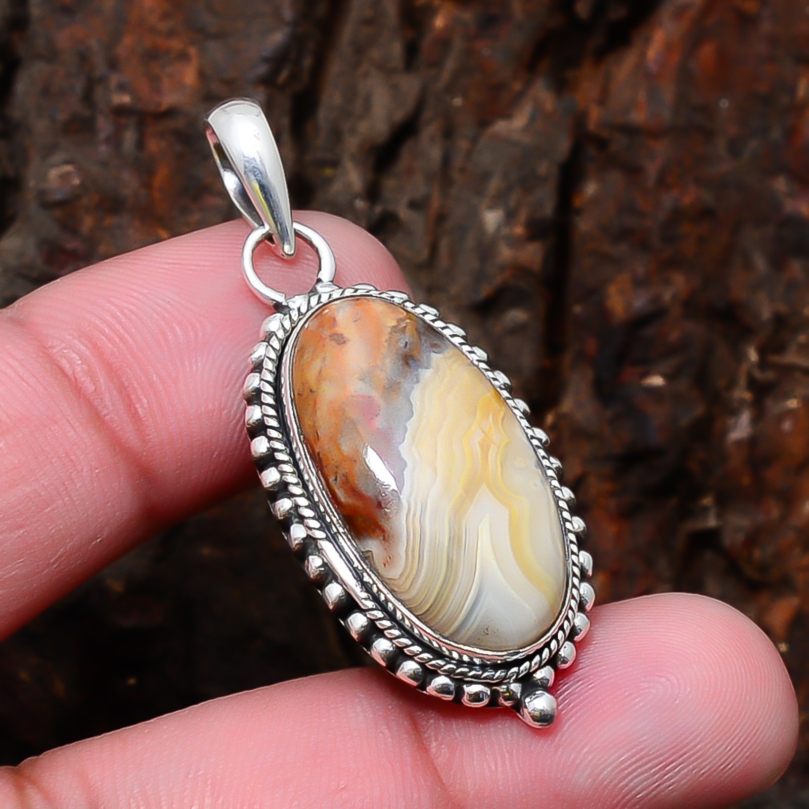Crazy Lace Agate – Australia Gemstone 925 Sterling Silver Pendant 1.77″ P7812421