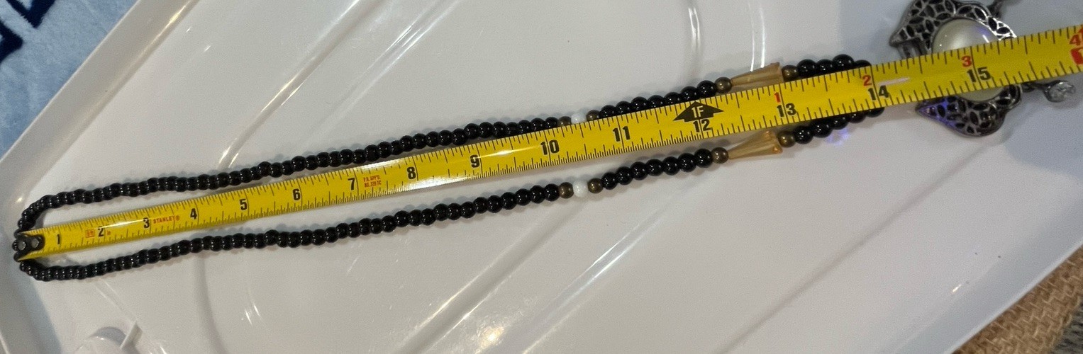 C1946 Long Beaded Pendant Necklace Mixed Stones Silver Adjustable Chain 28in