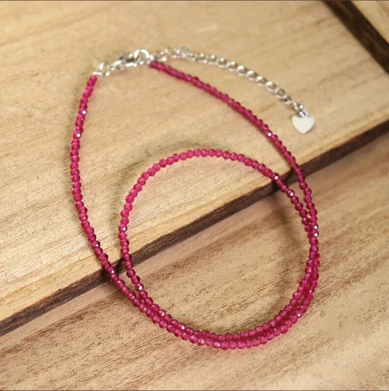 Natural Ruby Choker Necklace Faceted Beads Healing Reiki Energy Jewelry Women