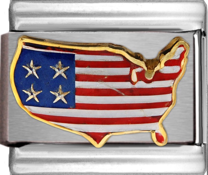 USA Flag Outline Enamel 9mm Italian Charm Bracelet Link Patriotic America Travel