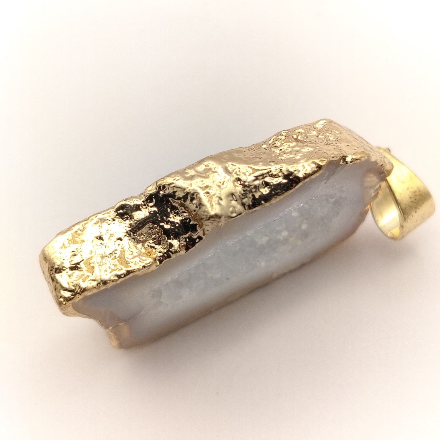 Natural Grey Agate Geode Slice Pendant Gold Electroplated Drusy Crystal Necklace