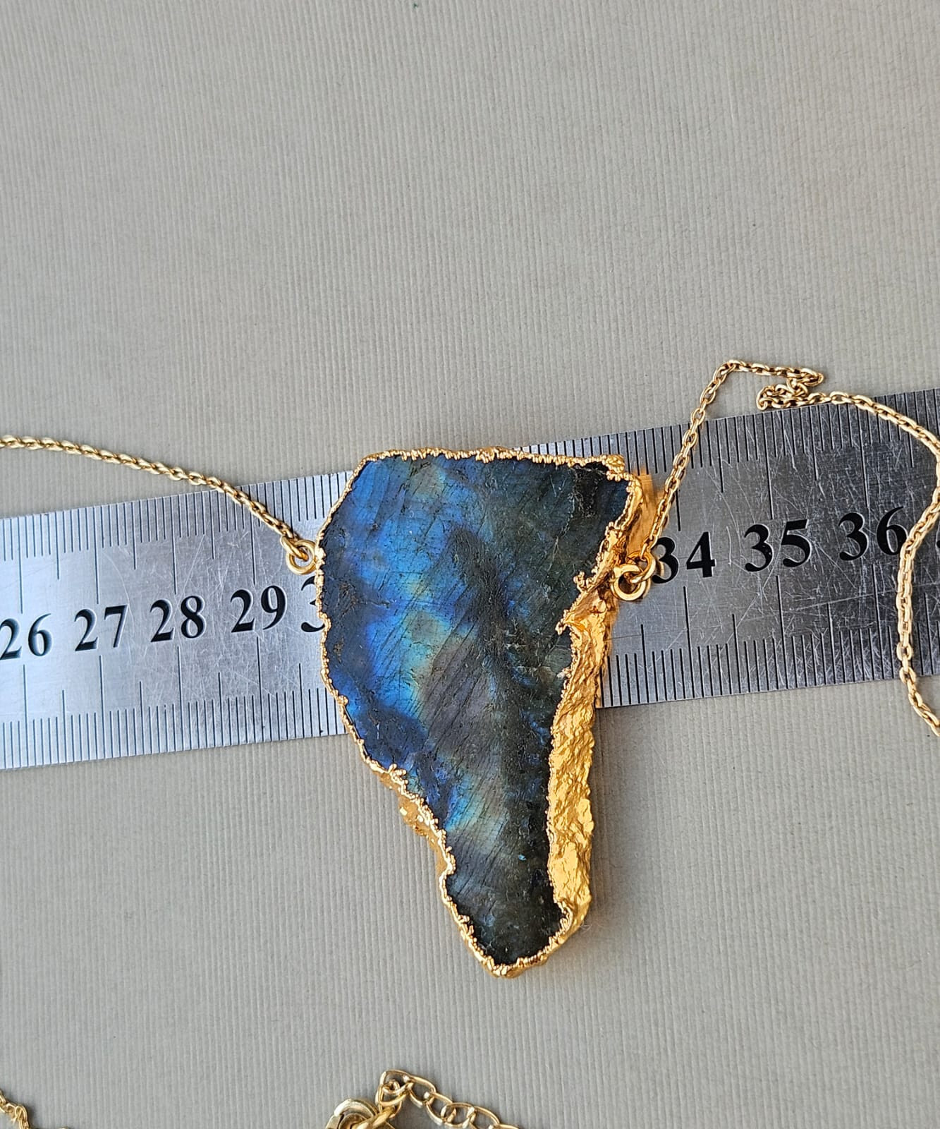 Baroni Designs Large Labradorite Pendant .925 Silver Gold Plated Necklace 19″