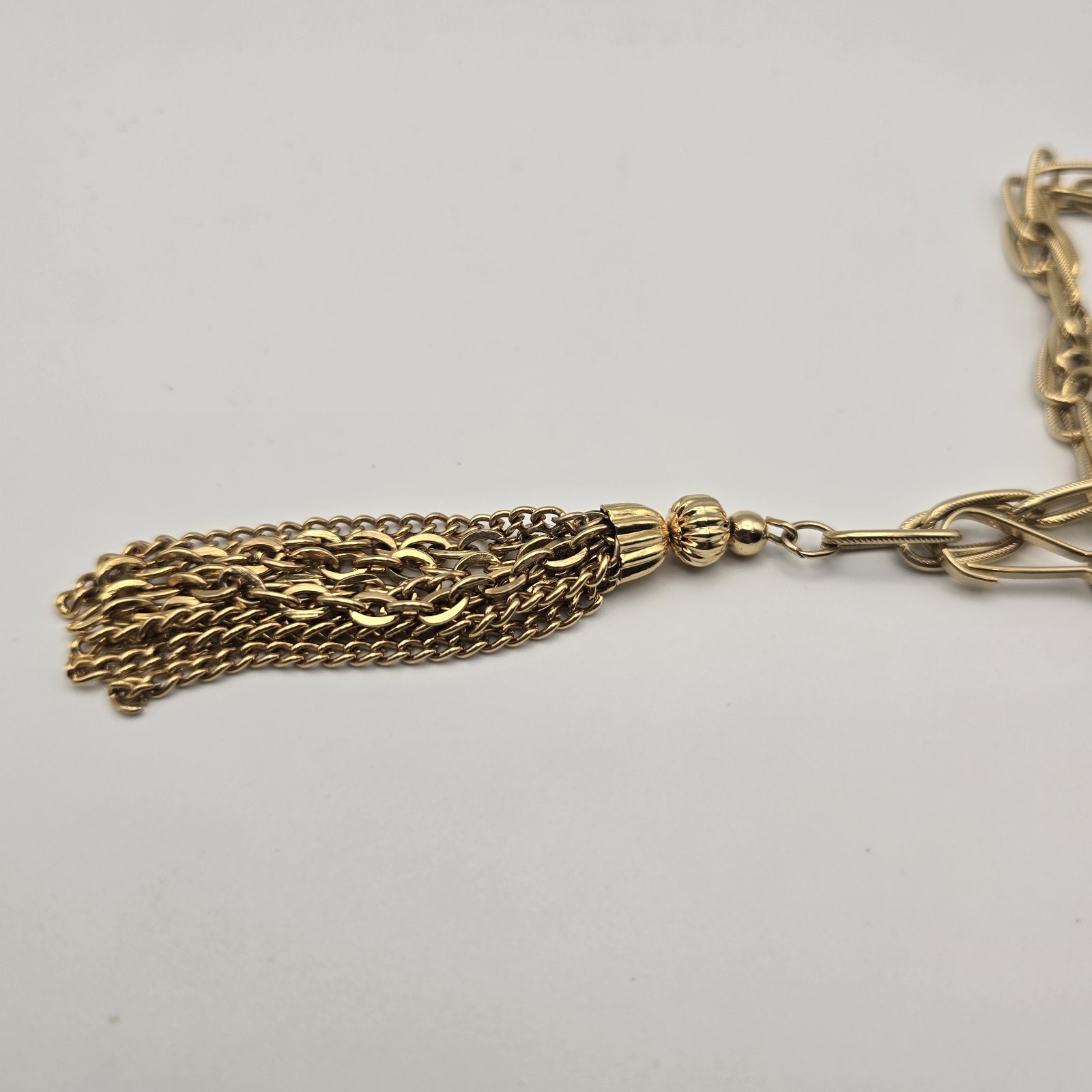 Vintage Gold Tone Layered Chain Tassel Necklace Boho Statement