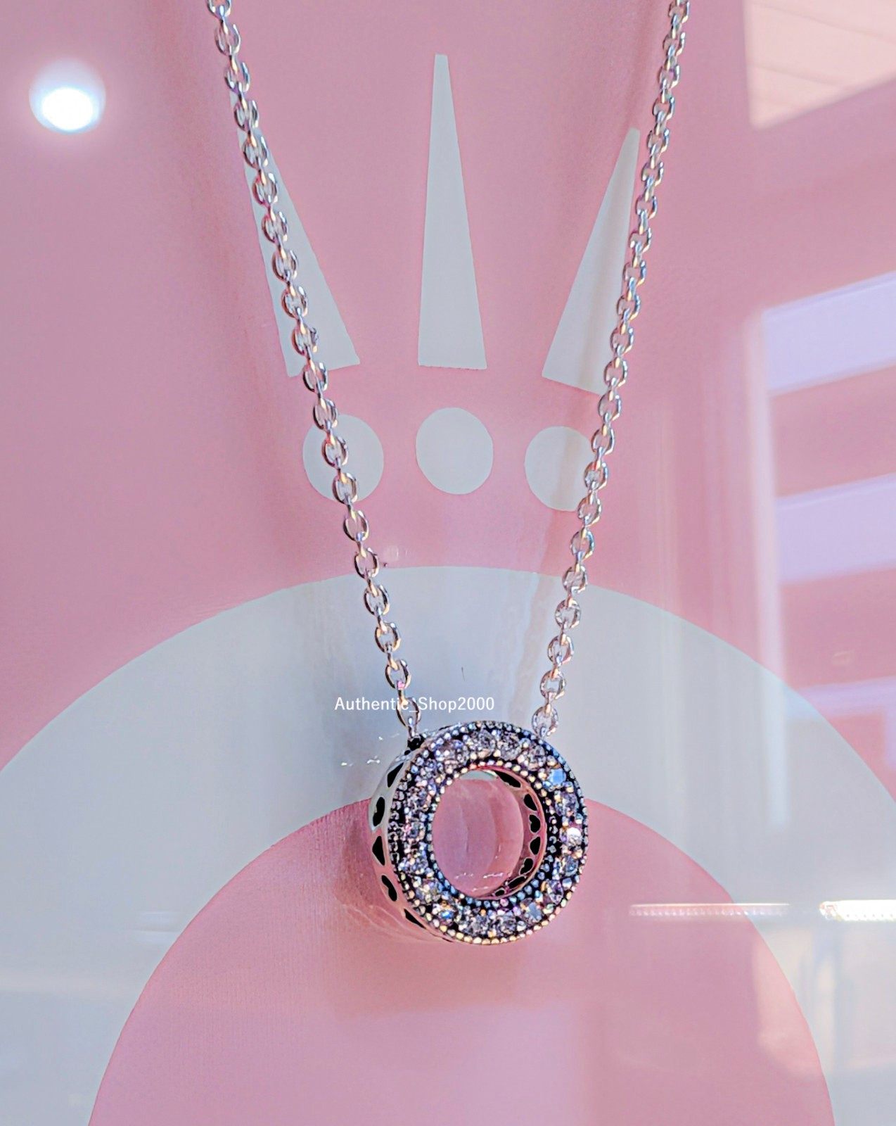 NEW 100% Authentic PANDORA 925 Silver Logo Pave Circle Collier Necklace 397436CZ