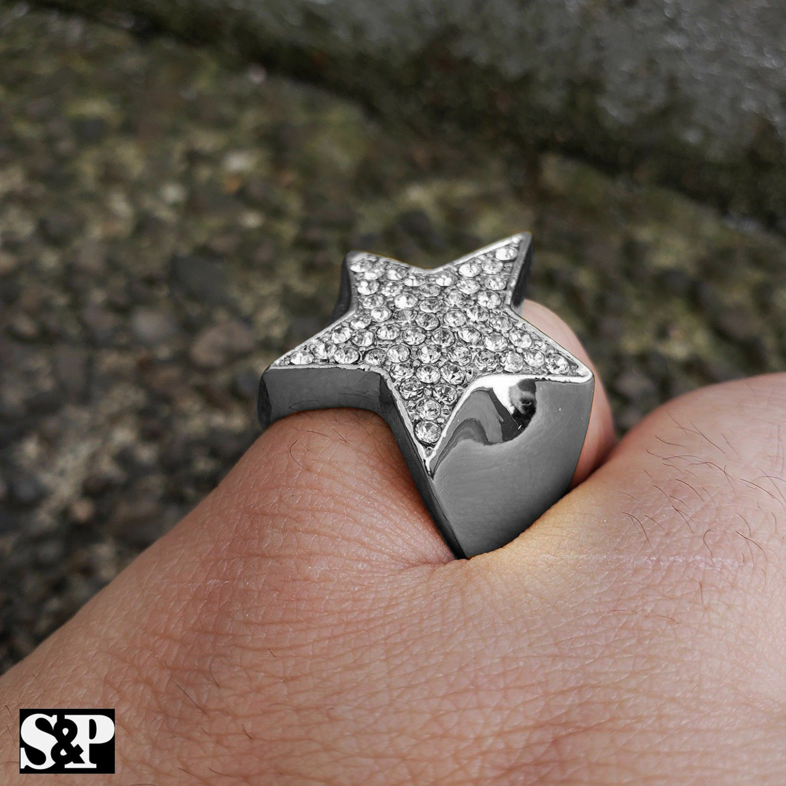 Hip Hop Silver Plated Alloy Cubic Zirconia Iced Shiny Star Pinky Ring SIZE 8~12