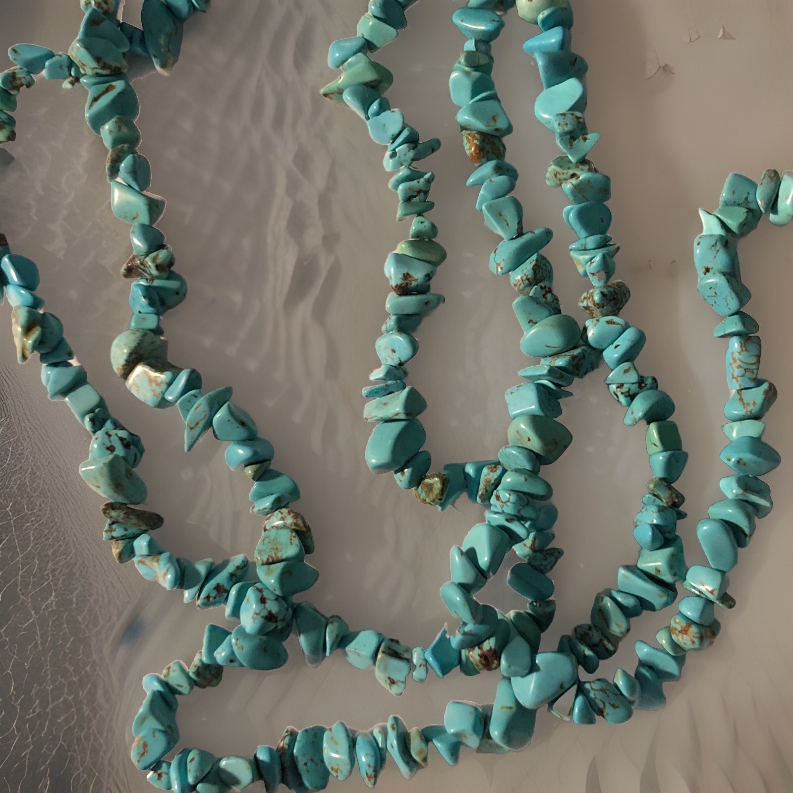 Vintage Triple Strand Turquoise Chip Necklace 6’ Long! Single Double All Shapes