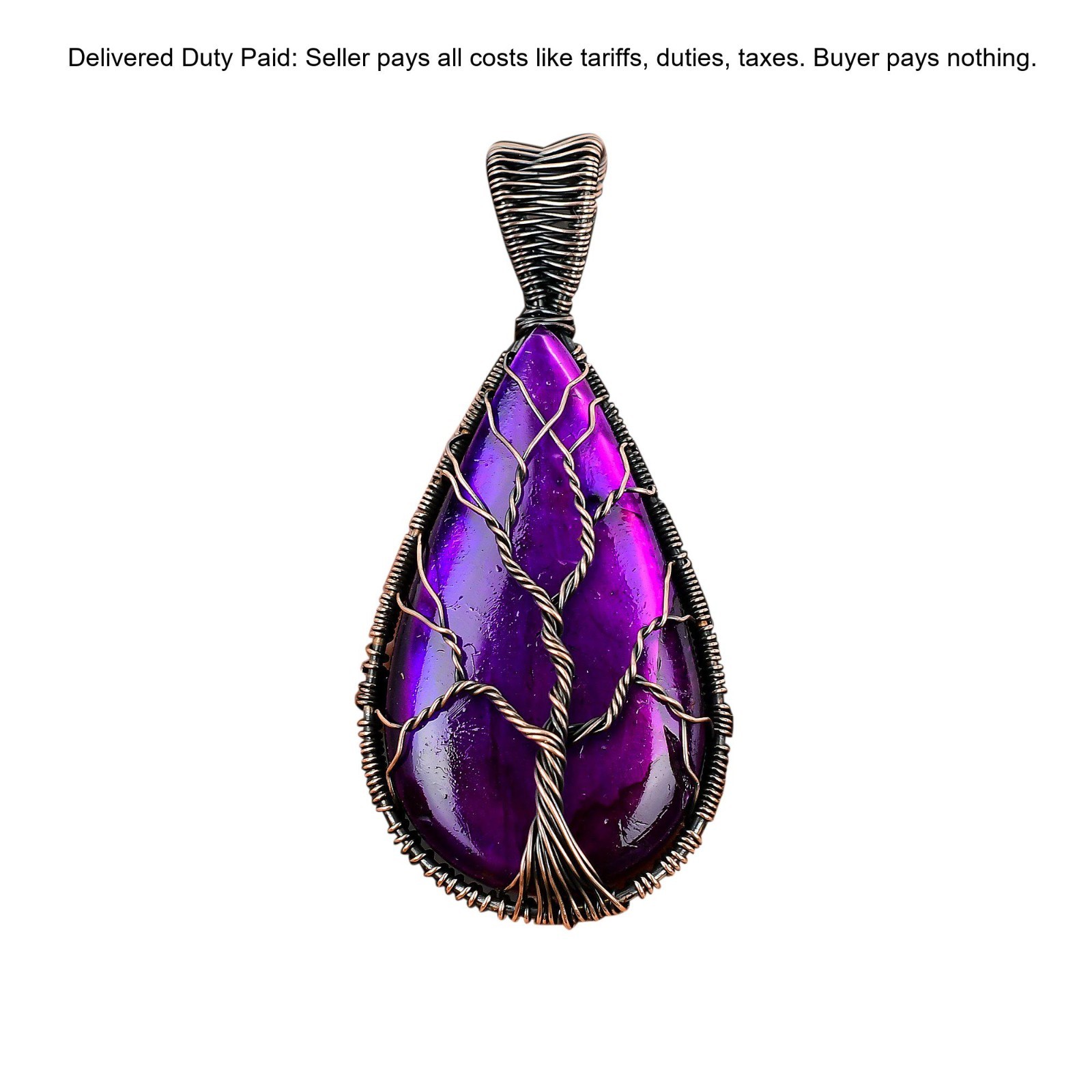 Pink Fire Labradorite Gemstone Wife Tree Of Life And Wire Wrapped Pendant Copper