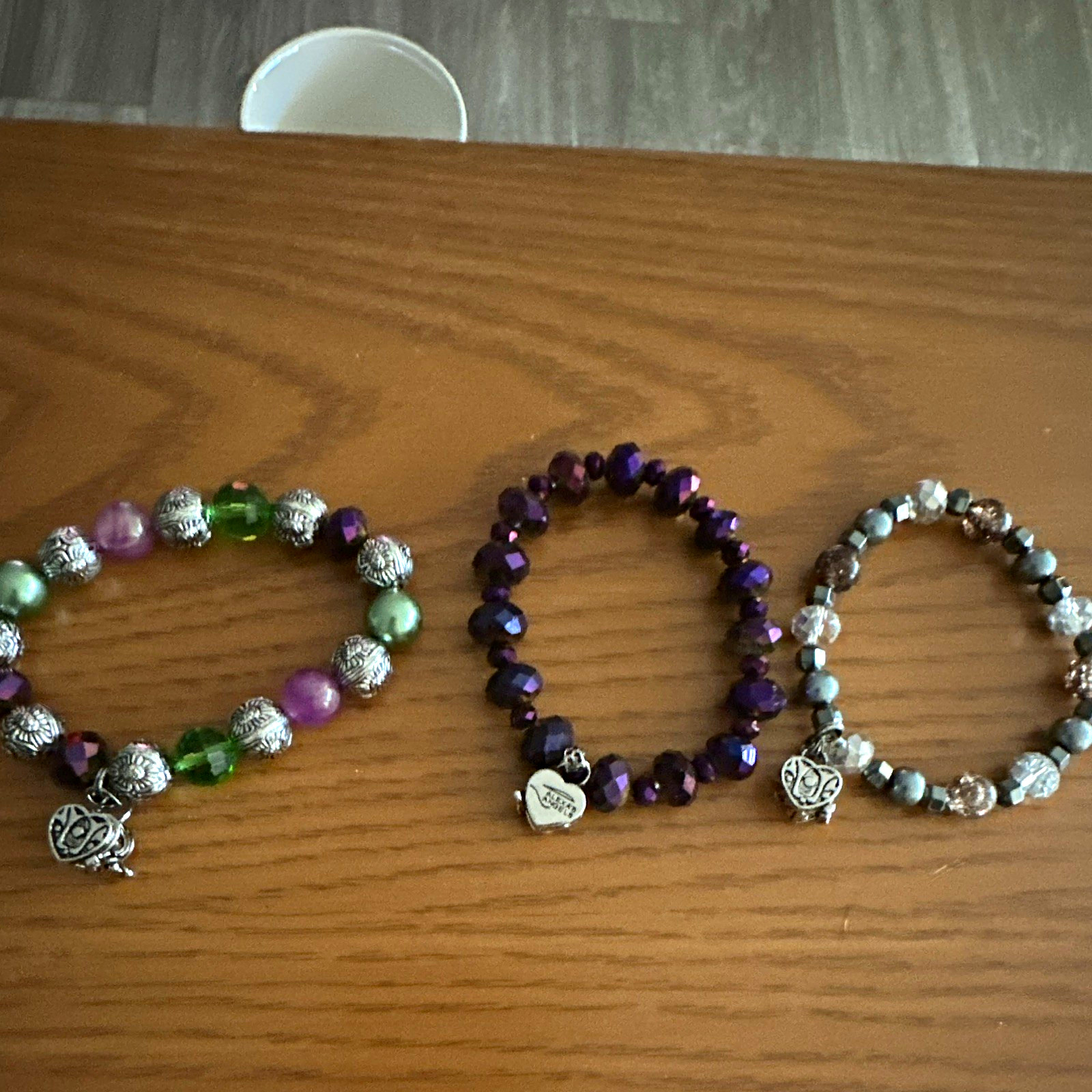 Alexas Angels Lot of 3 Beaded Stretch Dangle Charm Bracelets Multicolor Signed