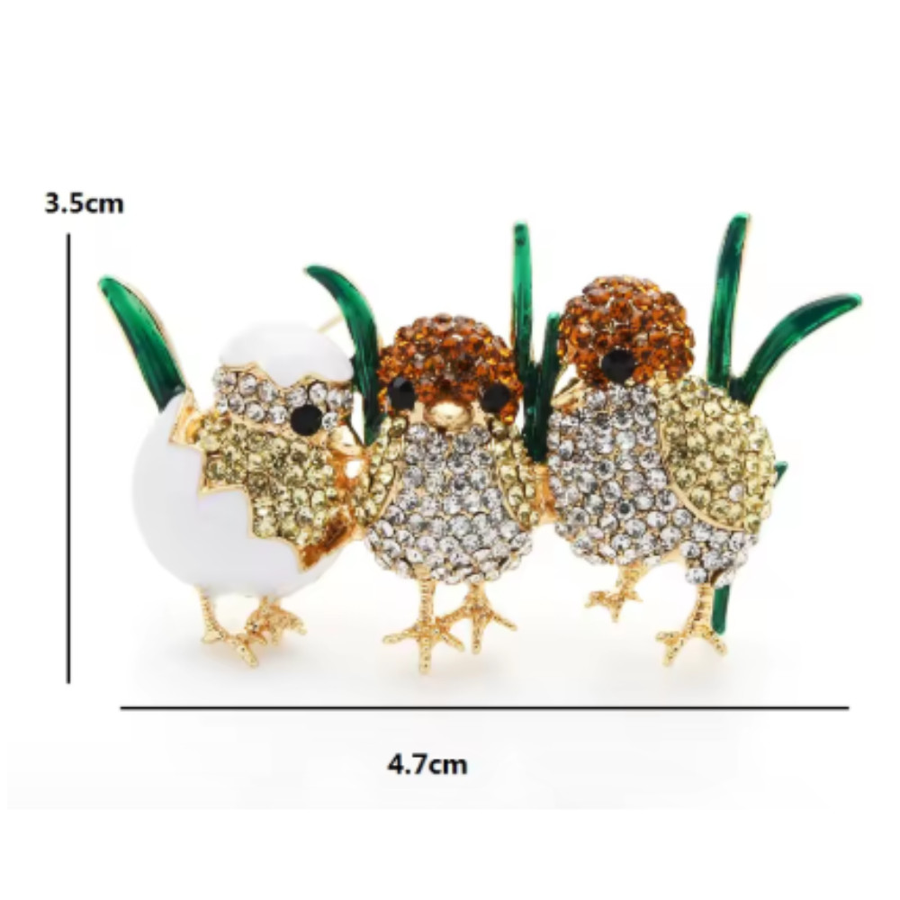 Easter Spring Rhinestone Sparkling Chick Brooch Cute Grass Bird Pin Jewelry Gift