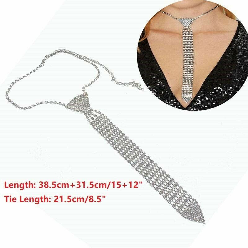 Women Girl Full Rhinestone Crystal Bling Bow Tie Necktie Choker Collar Necklace