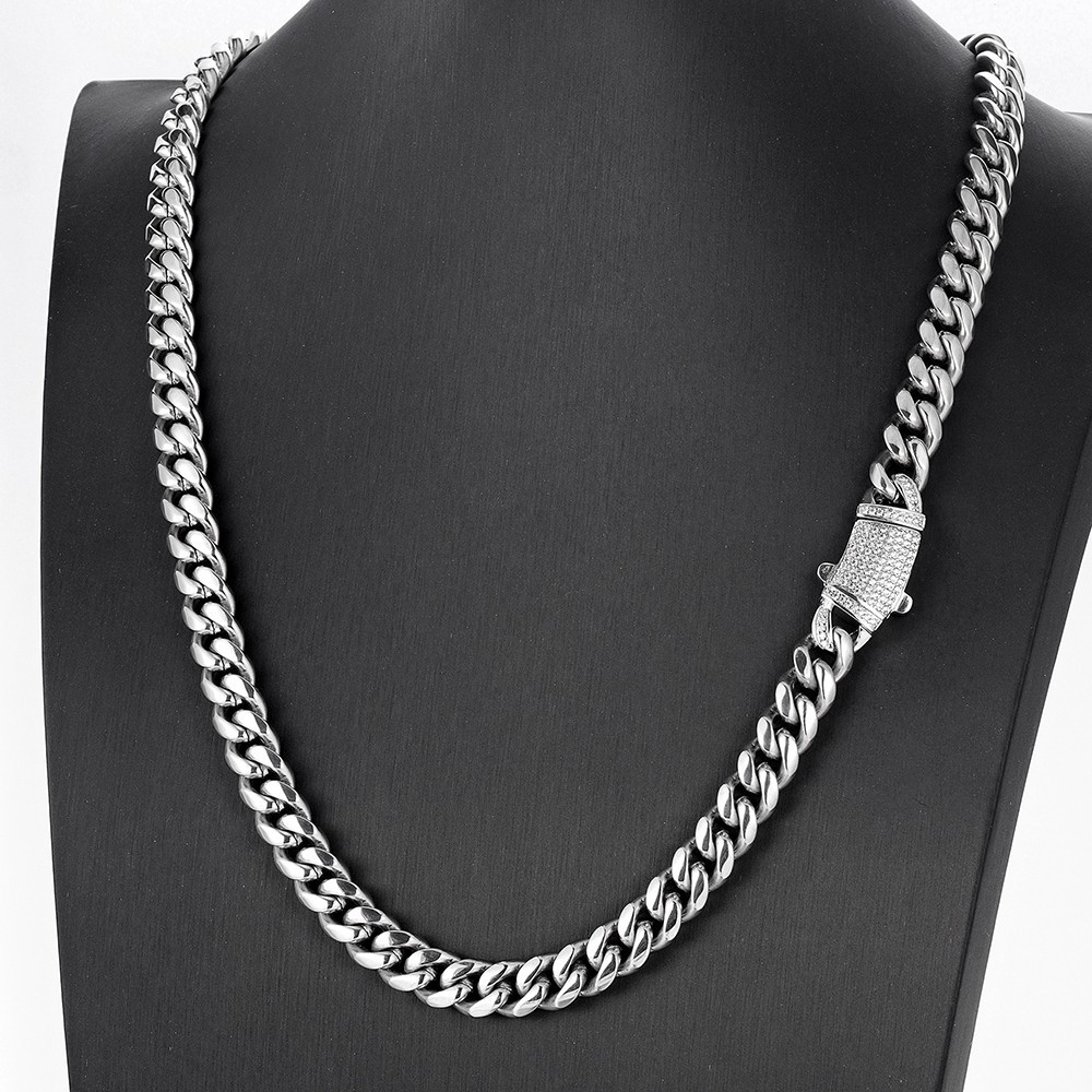 Men’s Silver Stainless Steel Miami Link Chain Necklace Shinny Clasp 14mm*60cm