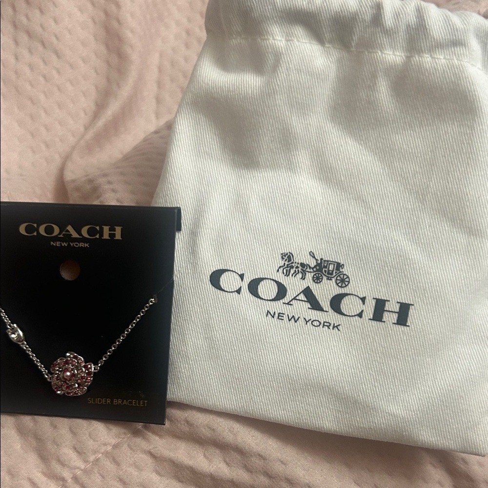 NWT Coach Silver Bracelet with Pink Flower Accent