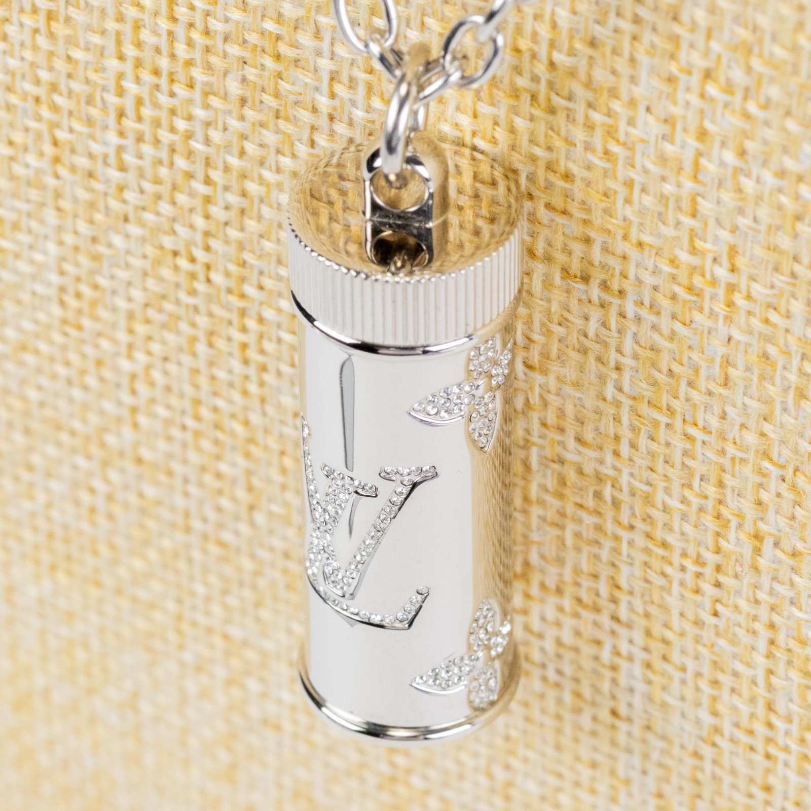 Louis Vuitton Monogram Strass Pill Case Pendant M68248 Silver Plate LV Auth Men