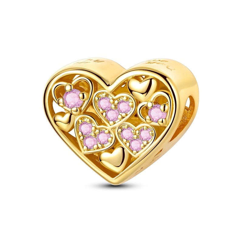 European 925 Silver Golden DIY Charm CZ Heart Travel Pendant For Women Bracelet