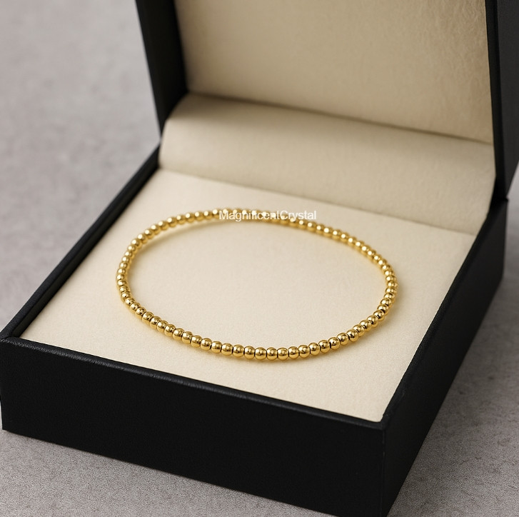 Vintage Dainty 2-3mm Gold Filled Beaded Layering Bracelet Stretchy Jewelry Gifts