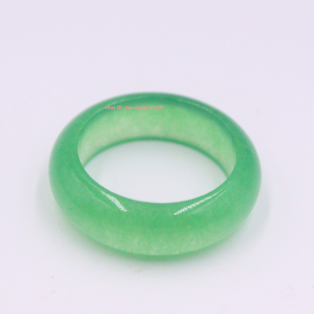 Beautiful Chinese Light Green Jade 5.8mm Width Ring Band Size 8