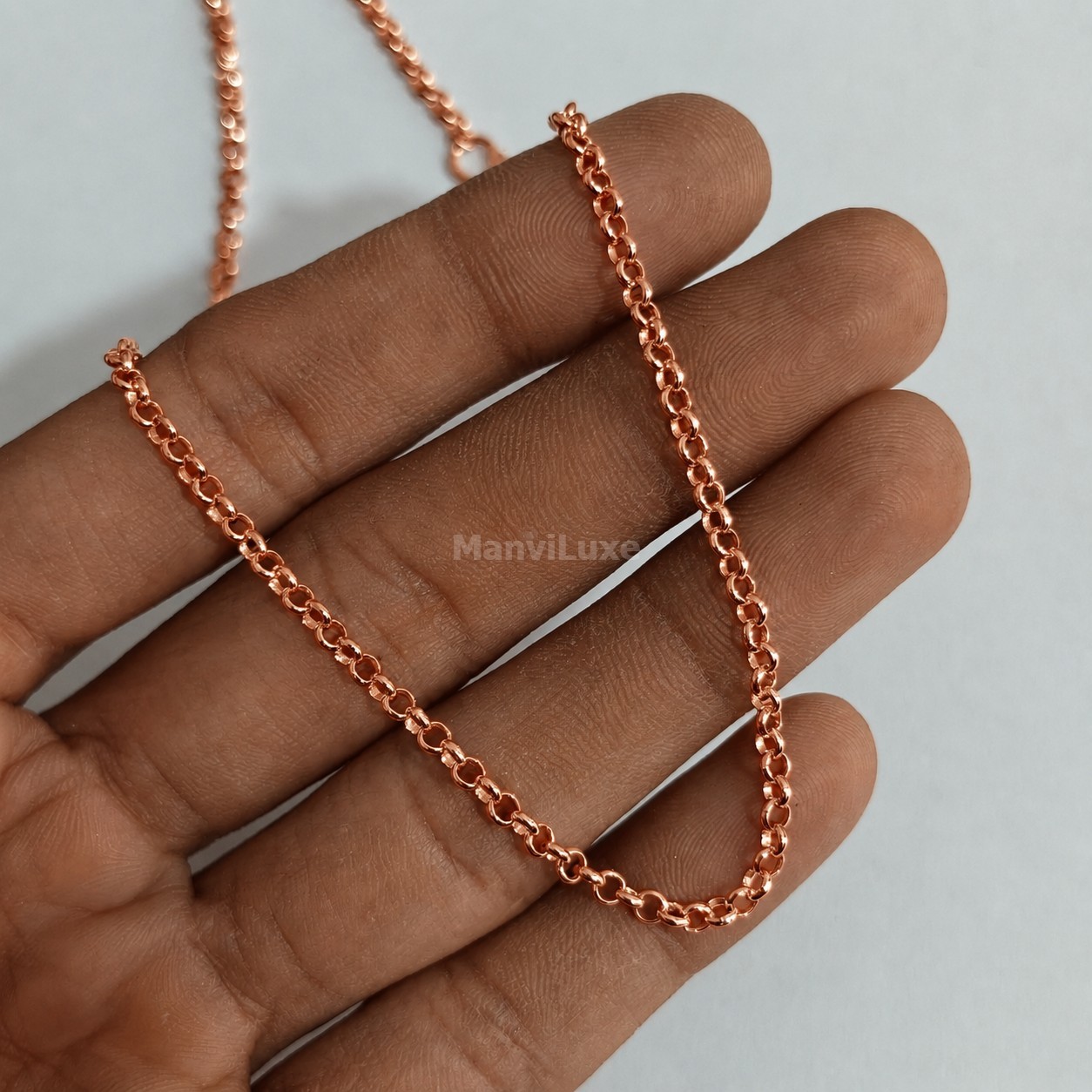 8″ Manvi Luxe Pure Copper Chain for Men & Women | Classic Round Rolo Chain