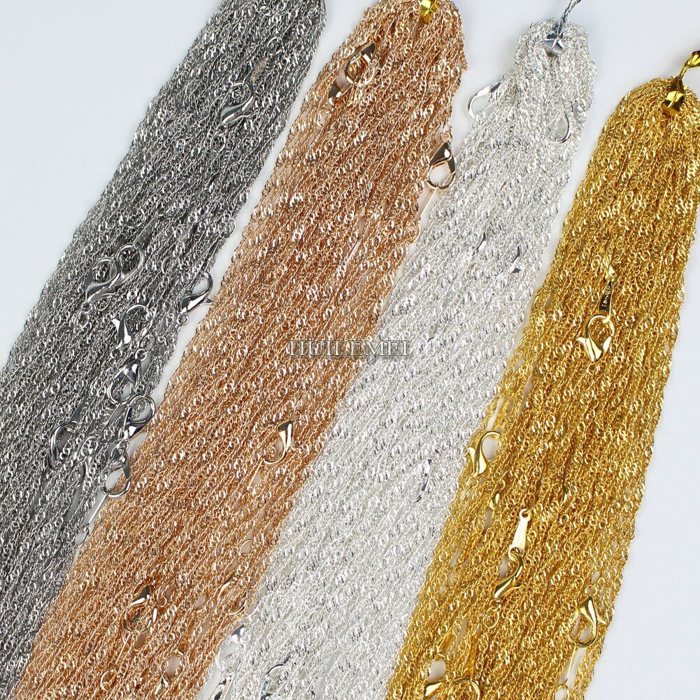 10pcs Silver/Gold Color 2mm Water Wave Necklace Chains for Women 16″ 18″ 20″ 24″