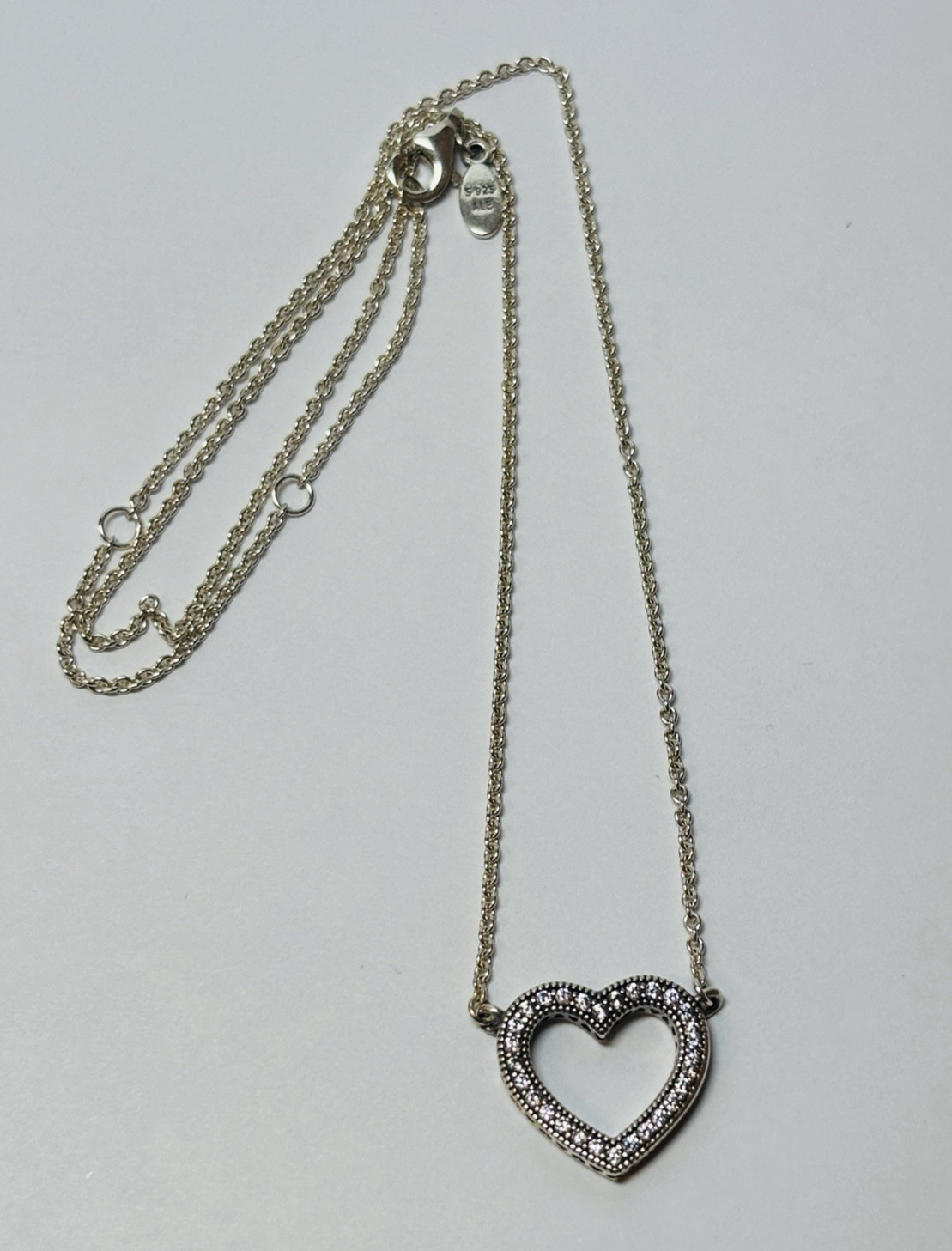 Pandora Sterling 925 Silver Loving Hearts Cz Necklace 590534CZ 15 in -.14