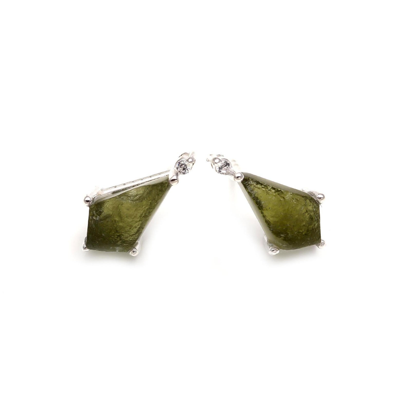 Czech Republic Moldavite Kite Stud Earrings 925 Sterling Silver Unique Jewelry