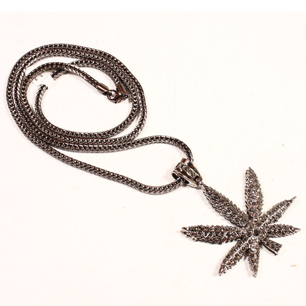 Men’s Marijuana Leaf Hip Hop Chain Weed Pendant Charm 36″ Franco hematite tone