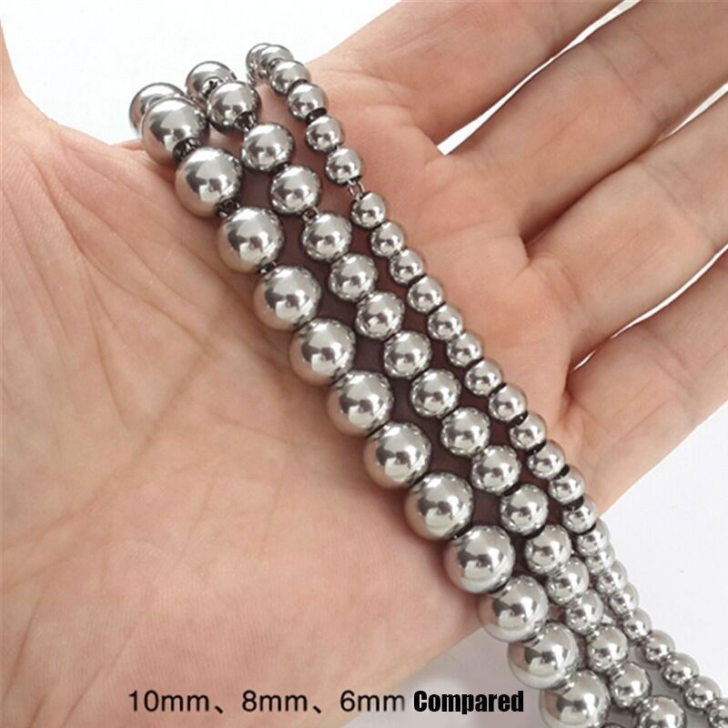 4/6/8/10mm Real Stainless Steel Solid Heavy Bead Ball Chain Necklace Link