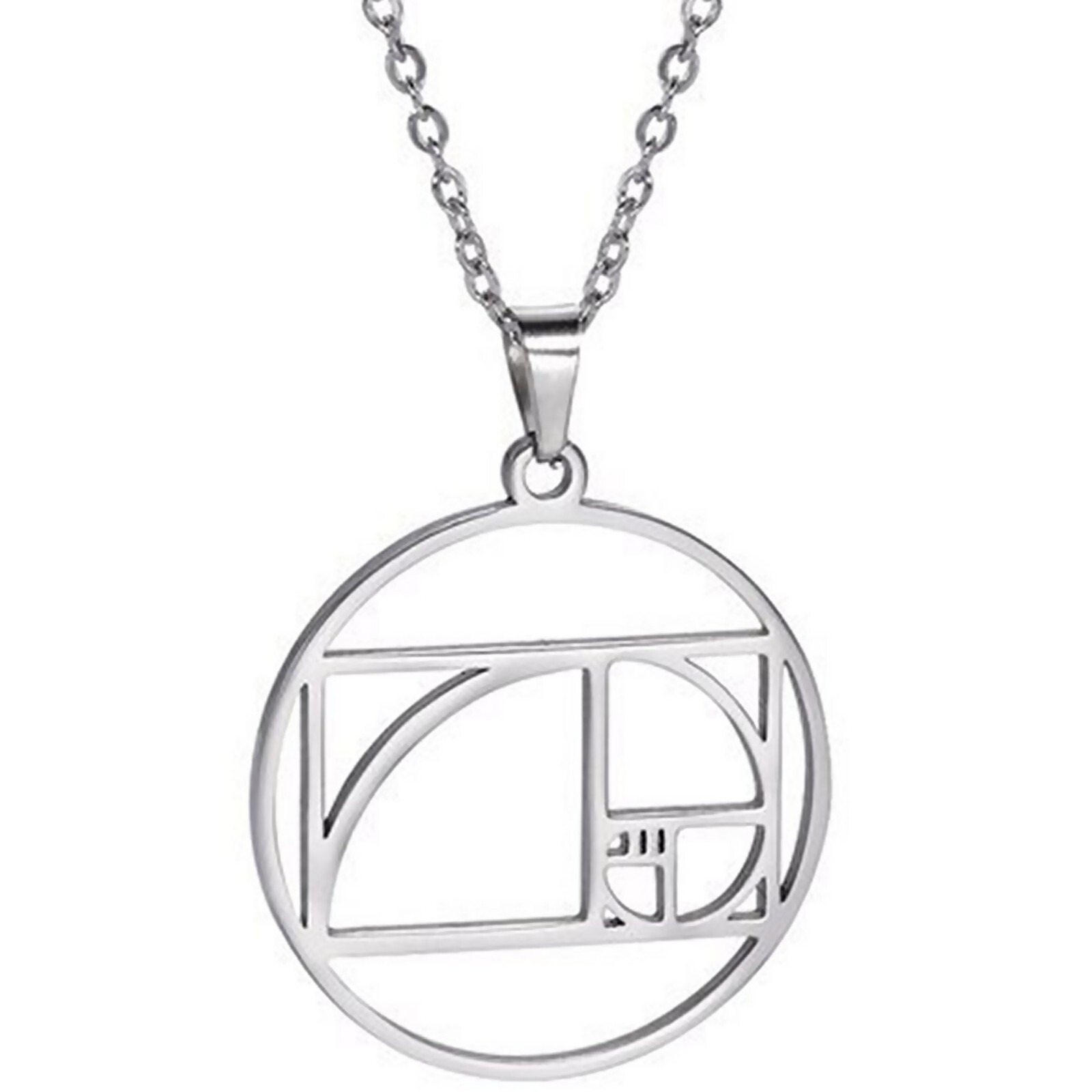 Fibonacci Spiral Necklace Silver Stainless Steel Sacred Geometry Pendant & Chain