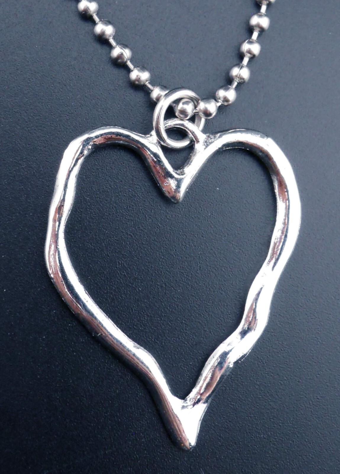 Heart Necklace Stainless Chain New Pendant Open Love Abstract Hammered Look