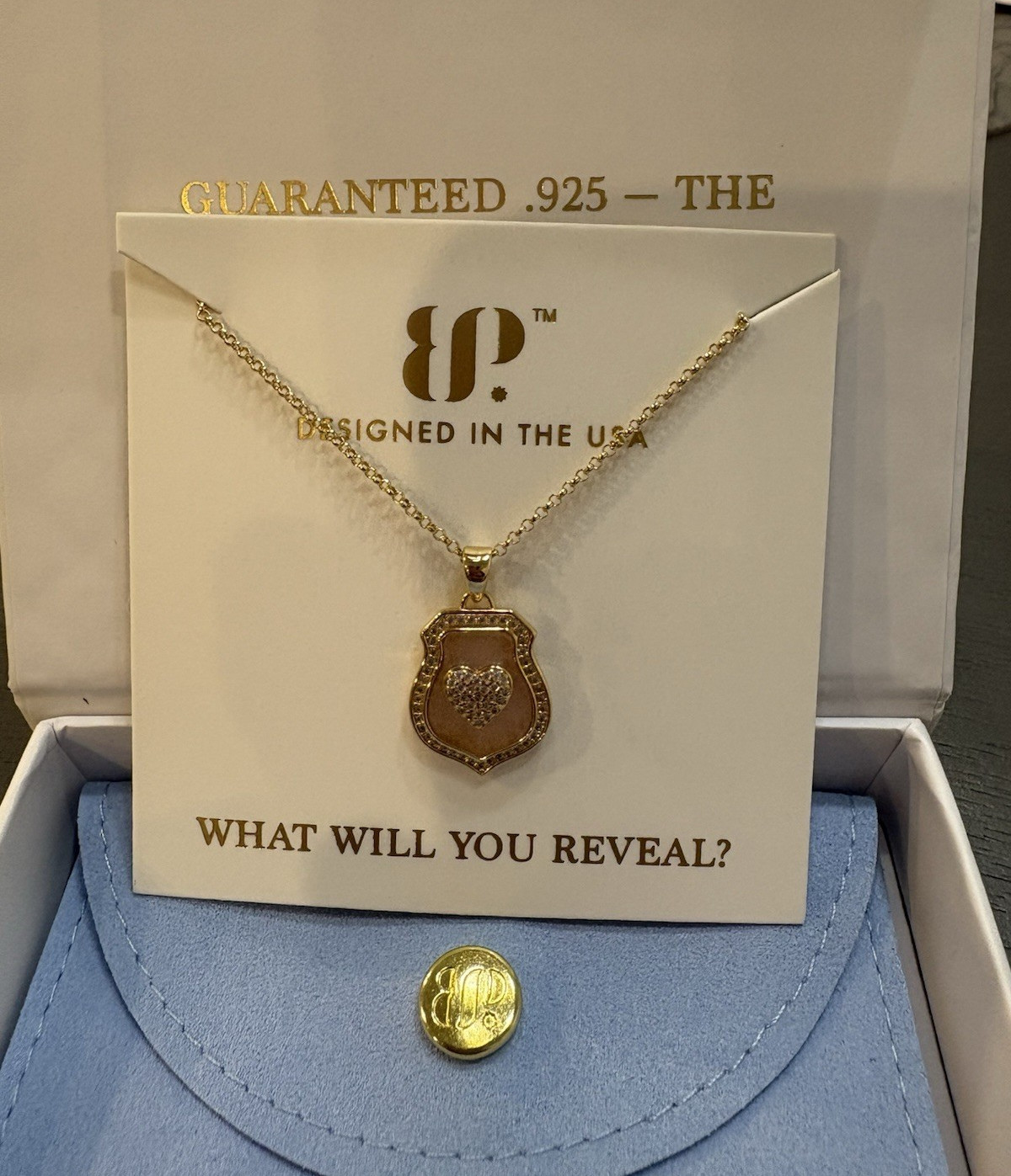 BP. Gold Plated 925 Sterling Silver Rose Quartz CZ Heart Crest Necklace NK24860