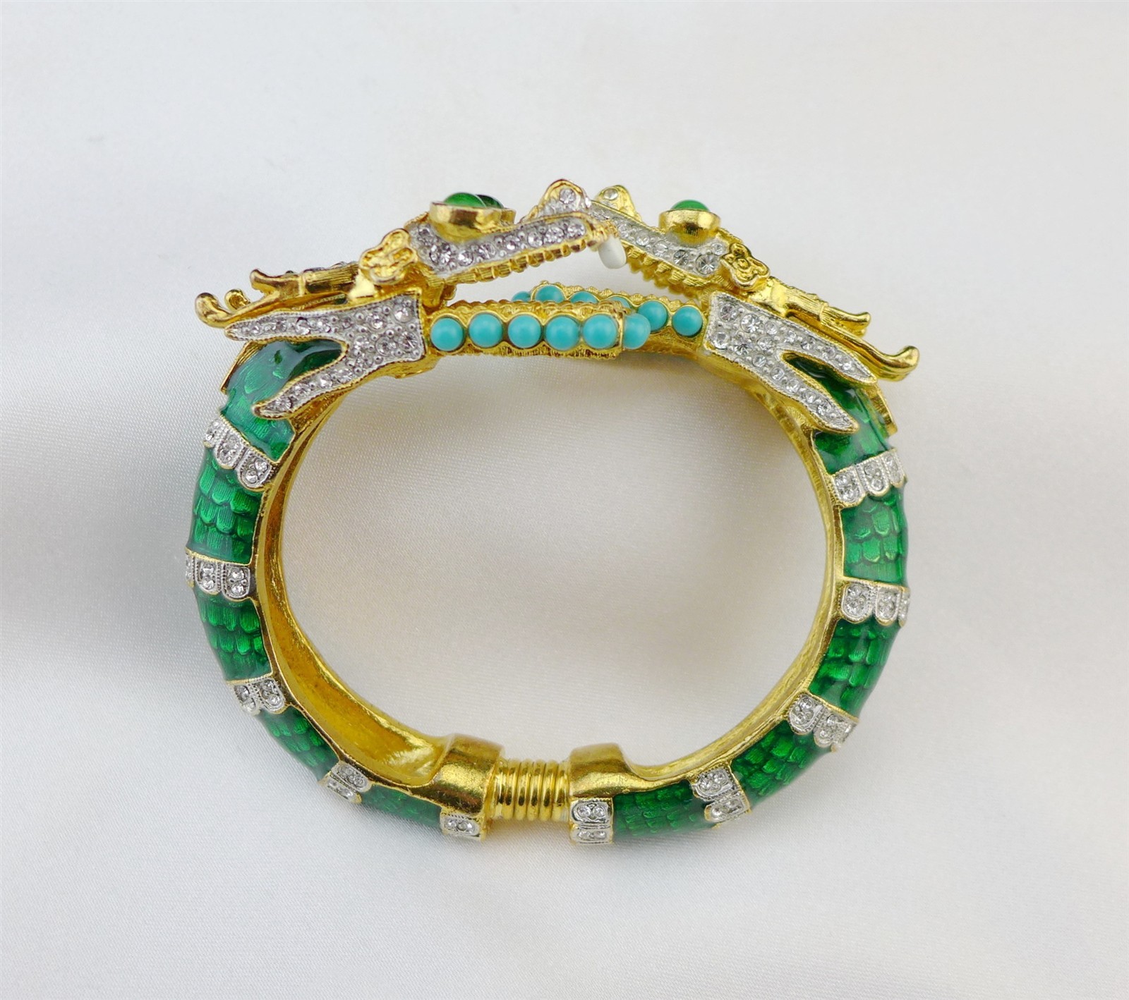 KJL Kenneth Jay Lane Jeweled Enameled Twin Headed Dragon Bangle Cuff Bracelet