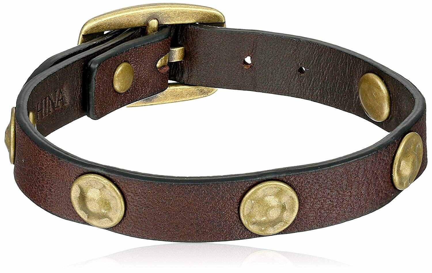 Frye Unisex 168223 Dark Brown Leather DB994 Stud Buckle Wrap Cuff Bracelet 9″