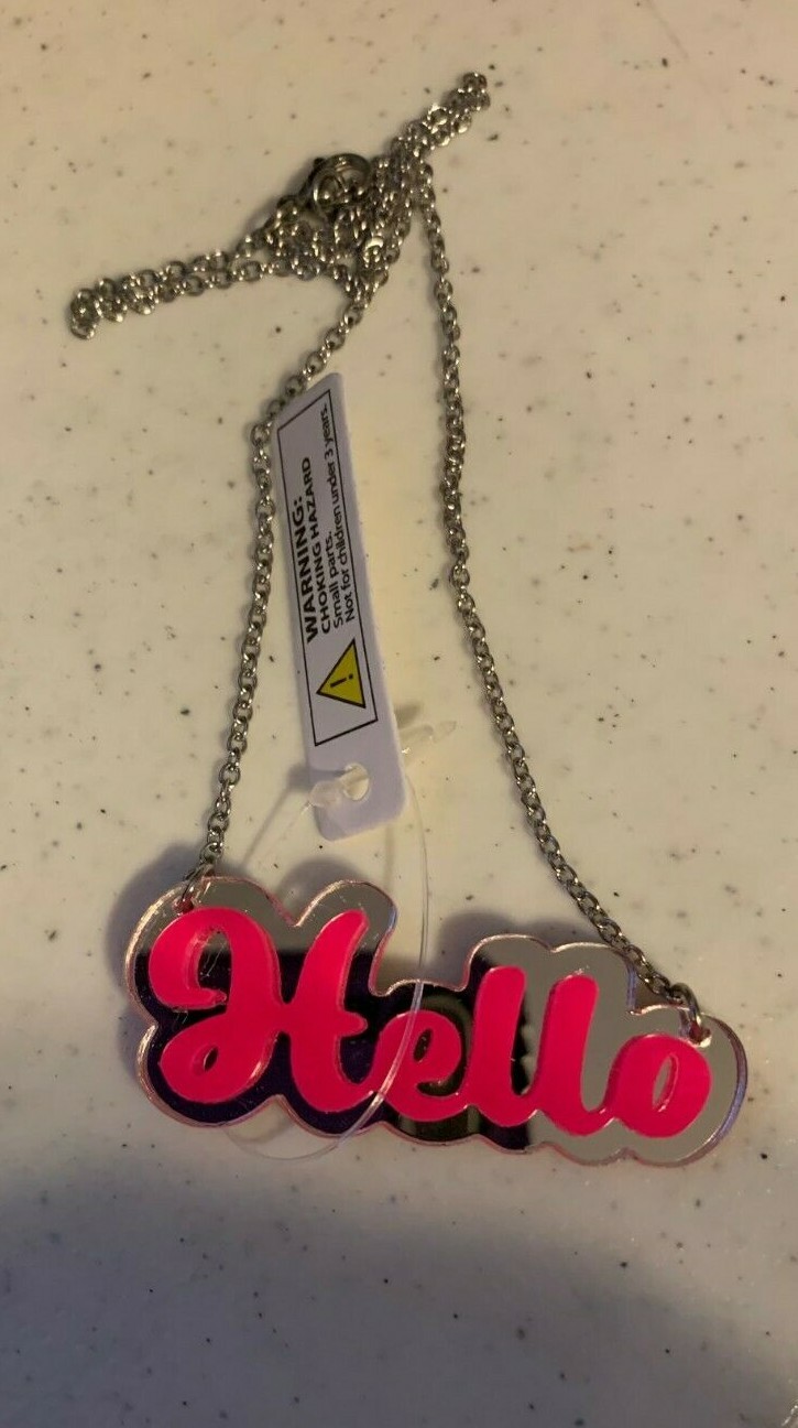 Hello Necklace, 15″ new in package, PINK