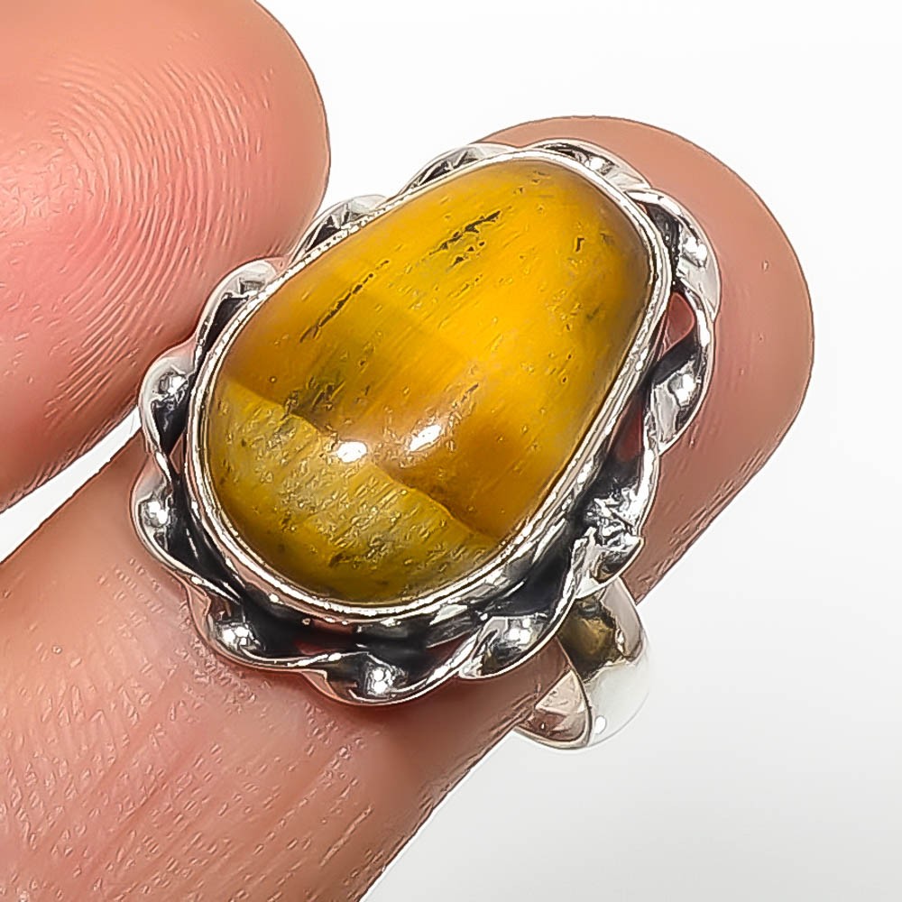 Natural Yellow Tiger Eye – South Africa 925 Silver Plated Ring s.7 TR7787-298